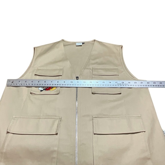 DISNEY x PRETTYLITTLETHING 100% Cotton Khaki Jacket / Vest Front Zip Cargo Sz 6 - Picture 5 of 9